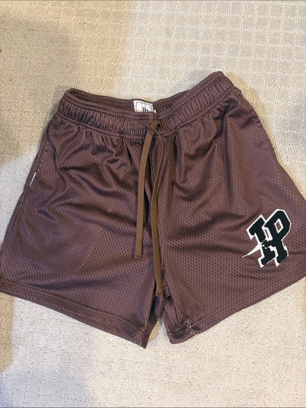 Inaka Power Men's Brown Mesh Athletic Shorts with Black & White Logo